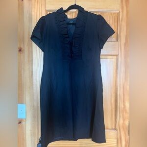 Classic J. Crew Black Ruffled Wool Dress